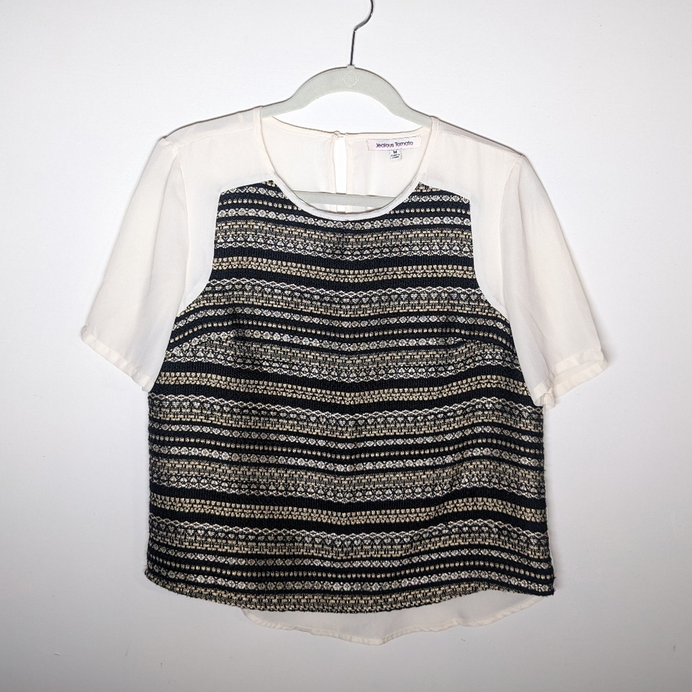 Jealous Tomato metallic gold and black striped tweed top